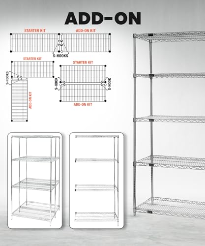 WR54-1236BK 4-Shelf Wire Shelving Unit, NSF-Certified Heavy-Duty Adjustable Rack for Garage, Warehouse & Workshop, 36"W x 12"D x 54"H, 600-800 lbs Per Shelf, Black Epoxy - view 4