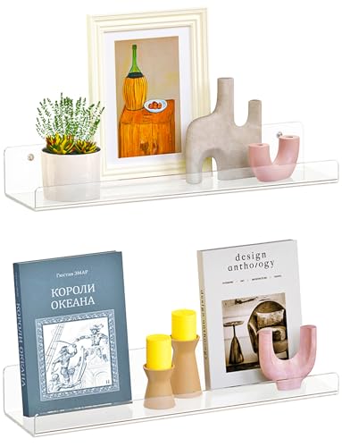 2 Pack Floating Shelves for Wall, 15" Clear Floating Wall Shelf