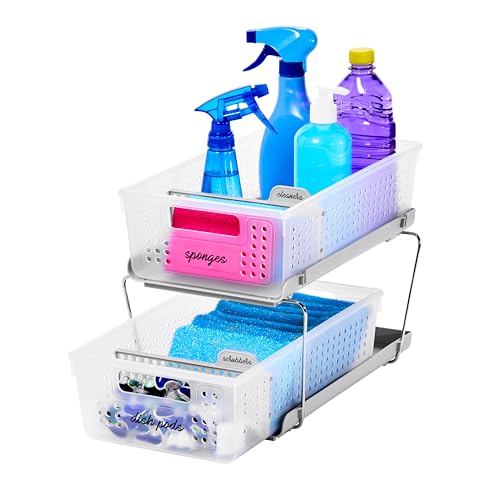 2 Tier Bath Organizer,Undersink Storage with Sliding Drawers,for Cleaning Supplies, Pantry, Sponges,Bottles&Kitchen Essentials,Adjustable Dividers&Pull Out Sliding Baskets,Frost, (Pack of 2) - view 6