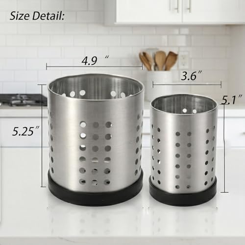 Set of 4 Kitchen Utensil Holder, Stainless Steel Cooking Utensil Organizer Flatware Silverware Holder Drying Rack Cylinder Kitchen Countertop Caddy for Chopstick, Spoon, Fork, Cultery, Straw - view 2
