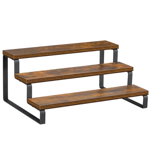 3-Tier Spice Rack, 13.8 Inch Wood Step Shelf Countertop Spice Storage Holder, Kitchen Pantry Cabinet Organizer Cupboard for Spice Bottles, Jars, Seasonings, Baking Supplies, Metal Frame