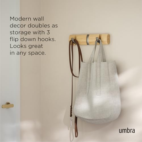 Flip Wall-Mounted Coat Rack with 3 Hooks – Modern, Space-Saving Storage for Hats, Jackets, Bags, Entryway, Mudroom, Closet, Bathroom, Bedroom – Natural/Nickel (Pack of 3) - view 4
