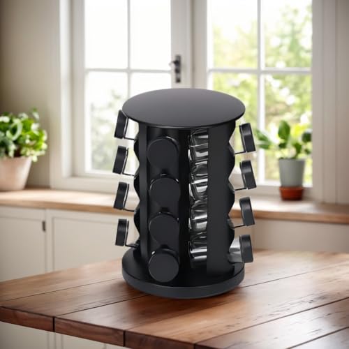 Rotating Spice Rack, Rotatable Spice Rack with Jars, Compact Stainless Steel Space Organizer (Medium, Piece, 16)