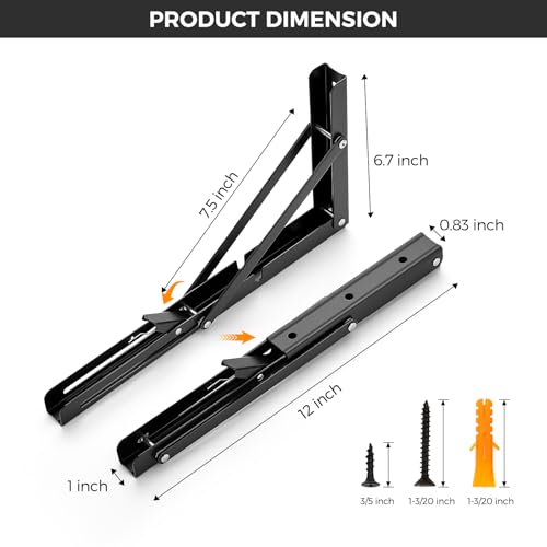Matte Black Folding Shelf Brackets, 12 Inch, 2 Pack - view 2