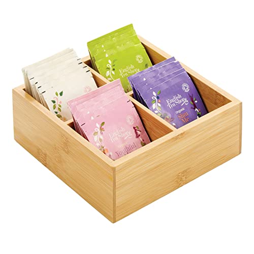 Bamboo Divided Storage Bin Container, Drawer Organizer Crate Box for Kitchen Pantry Cabinet, Shelf, Island Countertop, Holds Snacks, Spices, Drinks, Echo Collection, Natural/Tan