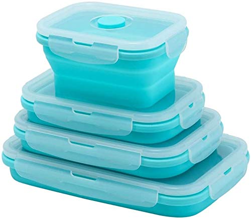 4PCS Silicone Collapsible Food Storage Containers with Lids Silicone Lunch Box BPA free for Kitchen Pantry Organization Microwave Freezer, Foldable Design for Outdoor Camping Picnic (Blue) - view 2