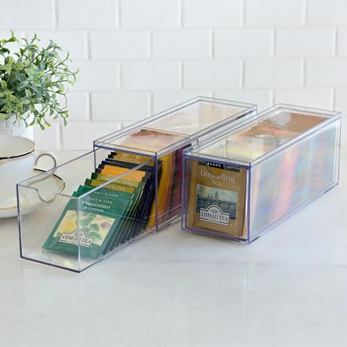 3 Drawers Plastic Kitchen Pantry Stackable Storage Organizer, Plastic Tea Packet Organizers, Stackable Tea Bag Holder, 9" x 3" x 3.5" (Pack of 2) - view 3