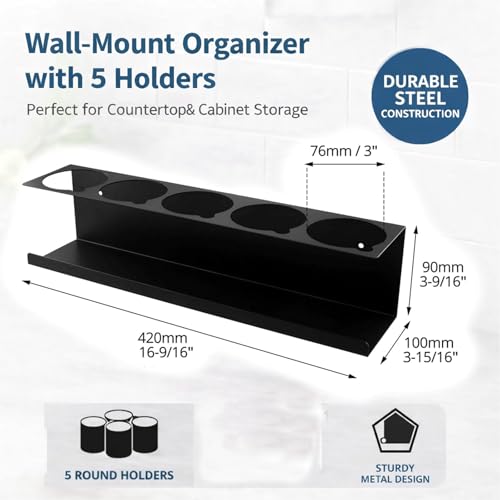 6 Pack Wall-Mounted Spray Bottle Holder, Heavy-Duty Steel Black Aerosol Can Storage Rack with 30 Holes, Spray Paint Can Organizer for Garage, Shop, Home, Tool Trailer & Service Truck - view 3