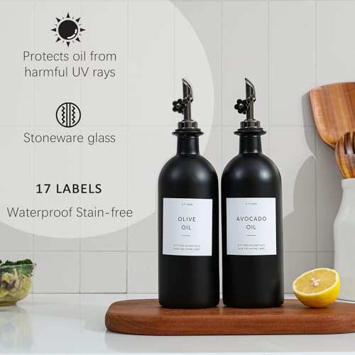 Olive Oil Dispenser for Kitchen, 16oz Glass Oil Bottles with Bamboo Tray - view 6