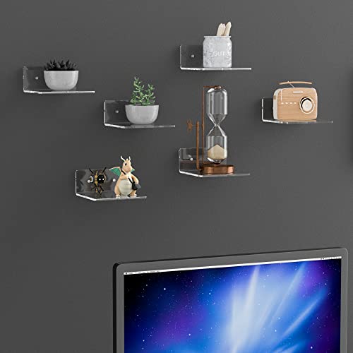 6 Inches Acrylic Small Wall Shelves 2 Pack, Floating Shelf for Wall Mounting, Acrylic Display Ledges for Funko Pop Figures, Home Décor, Living Room, Gaming Room, Plants(6 inch, Clear) - view 2