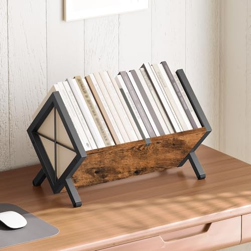 Vinyl Record Holder, Record Storage Rack Holds 80-100 LP，Wooden and Metal Record Organizer, Quick Assembly Magazine Holder for CDs, Magazine, Albums, Rustic Brown and Black CJ06BR - view 3