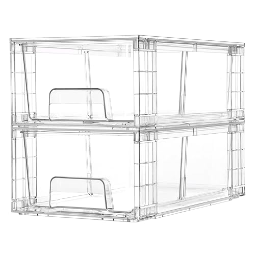 2 Pack Stackable Clear Drawer with Dividers