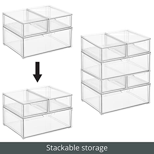Plastic Stackable Bathroom Storage Organizer Bin Containers with Front Pull Drawer for Bathroom Countertop, Vanity, Closet Shelves - Holder for Accessories, Lumiere Collection, Set of 3, Clear - view 4