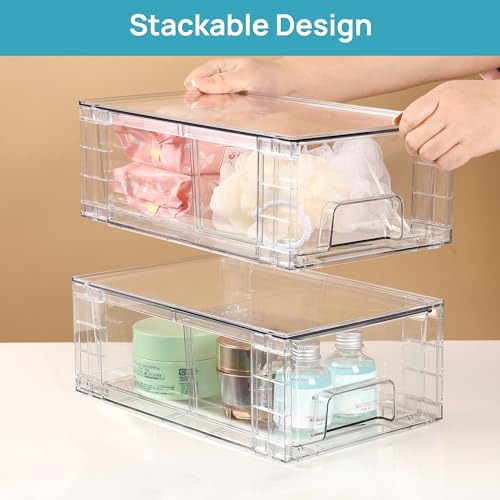 2 Pack Stackable Clear Drawer with Dividers - view 6