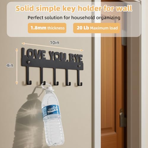 Key Holder Wall Mount, No Drill Adhesive, Black, 5 Hooks - view 4