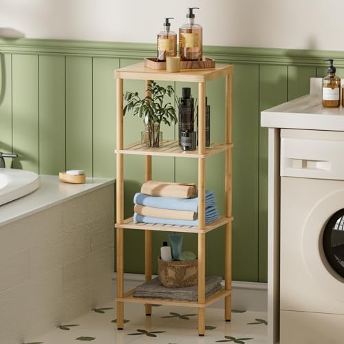 Bamboo Bathroom Shelf, 4-Tier Bathroom Storage Shelf, Multifunctional Storage Rack for Living Room Bedroom Kitchen, Space Saver - view 2