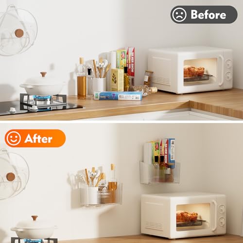 2 Pack Adhesive Storage Cabinet Door Caddy Organizer,Stackable Clear Plastic Storage Organizer Adhesive Hanging Bin for Bathroom, Kitchen,Pantry - view 7