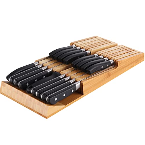 Bamboo In-Drawer Knife Block Set for 16 Knives(Not Included)