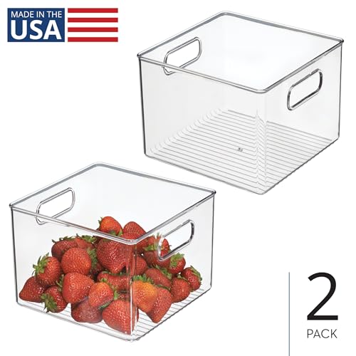 Pantry Storage Bin with Handles for Kitchen Cabinets or Fridge - Set of 2 - Clear - Made in USA - view 2