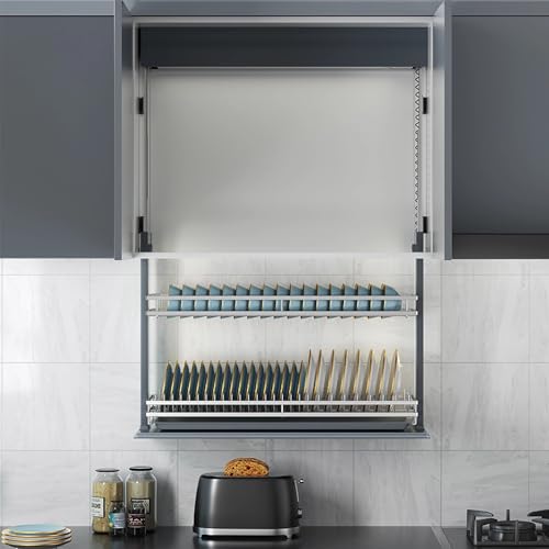 Smart Kitchen Dish Rack Lifting System,Pull Down Shelf for 36" Upper Cabinets;Touch Switch,Anti-Collision;LED Light;2-Tier Heavy-Duty Wall Mounted Cabinet Organizer Appliance Lift - view 4