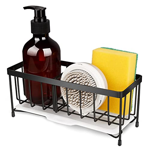 Kitchen Sink Caddy Organizer - 304 Stainless Steel Sponge Holder With Adjustable Partition - Dish Brush Tray Accessories