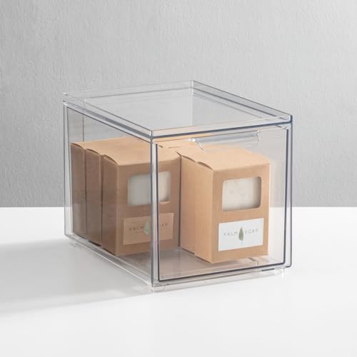 Plastic Bathroom Organizer Bin w/Pull Out Drawer - Slim Stackable Storage Container for Bathroom Accessories - Perfect for Organizing Bathroom Cabinet - Lumiere Collection - 2 Pack - Clear - view 2