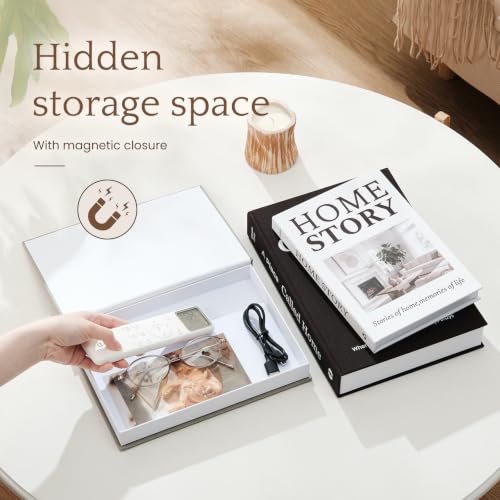 Aesthetic Decorative Books-Set of 3 Linen Fake/Faux Books for Modern Home Decoration on Coffee Table, Bookshelf or Mantel-Photo Storage Solution and as a Keepsake Box - view 5