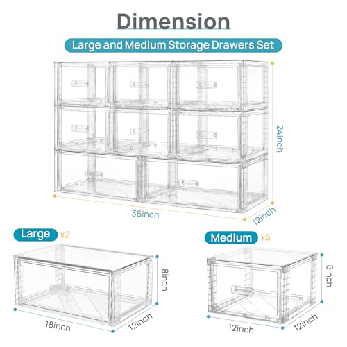 8 Pack Large & Medium Stackable Storage Drawers Set - view 2