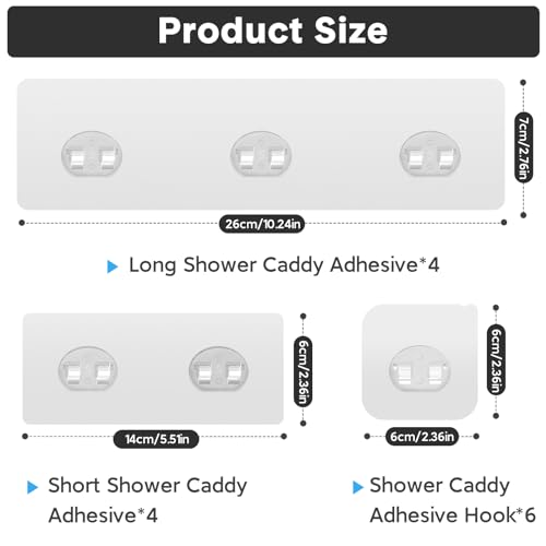 14 Pack Shower Caddy Adhesive Replacement, Strong Adhesive Hooks, Waterproof Shower Adhesive Strips, No Drilling, for Bathroom Storage Shelves and Kitchen Racks - view 2