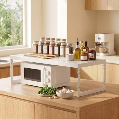 Adjustable Expandable Metal Storage Shelf, Standing Shelf Unit for Kitchen Cabinet Pantry Countertop, Space Saving Shelf Riser and Organizer(1 Pack/White,Medium) - view 2