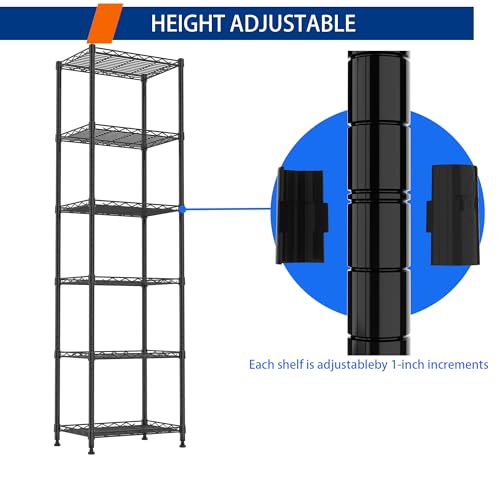 6 Wire Shelving Steel Storage Rack Adjustable Unit Shelves for Laundry Bathroom Kitchen Pantry Closet(Black,11.7" D x 16.8" W x 63" H) - view 7