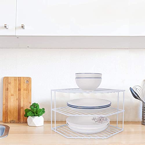 3-Tier Corner Shelf Counter and Cabinet Organizer -Countertop Organizer - Cabinet Corner Rack for Plate - Cabinet & Pantry Kitchen Organization (White) - view 2
