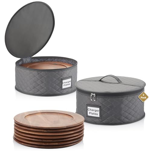 2 Pack 15" China Storage Containers for Charger Plates, 24 Felt Protectors