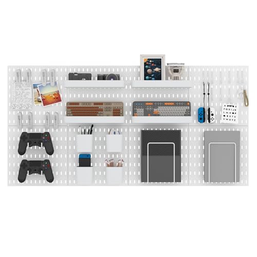 Pegboard Combination Kit, Wall Mounted Storage Set with 8 Pegboards & 32 Accessories Hanging, White Peg Boards Organizer for Walls Display, Crafts Organization, Kitchen Organizer, 22" x 44"