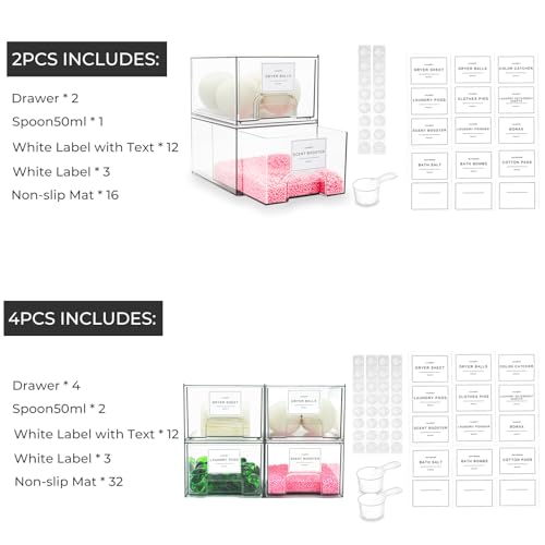 4 Pack Laundry Room Organization Storage Drawers with Labels, Clear Stackable Dryer Sheet Holder and Pod Containers, Detergent Dispenser for Laundry Room Organizing and Decor - view 3