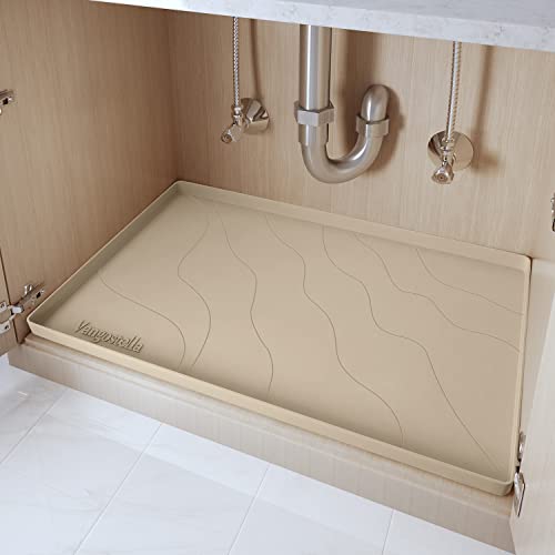 Heavy Duty Silicone Under Sink Mats for Kitchen Waterproof 31" x 22", Extra Thick Under Sink Rubber Mat Drip Tray, Raised Edge Under Sink Liner,Prevent Drips, Leaks, Spills,Taupe