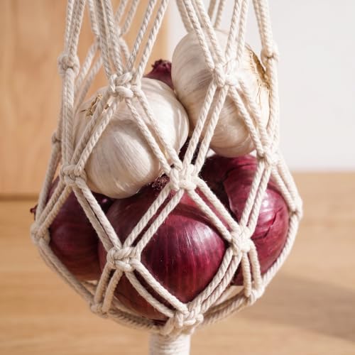 Boho Macrame Hanging Basket, with Compartments Fruit Vegetable Storage Bag - view 7