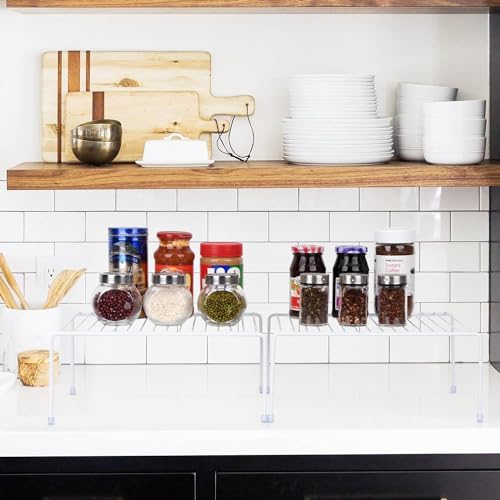 Medium (13.1 x 10.2 Inch) Cabinet Storage Shelf Rack, 6 Shelves, Kitchen Counter and Cabinet Shelf, Storage Rack Organizer for Kitchen, Fridge, Cabinet, Bathroom Cupboard & Pantry, White - view 2