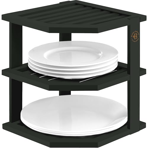 Black 3-Tier Corner Shelf, Kitchen Cabinet Organizer, Bamboo Rack