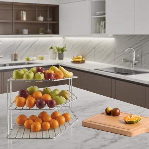 3-Tier Corner Shelf Counter and Cabinet Organizer - Steel Metal Wire - Rust Resistant - Plates, Dishes, Cabinet & Pantry Organizer - Kitchen Organization (10 x 7.5 Inch) (Chrome) - view 4