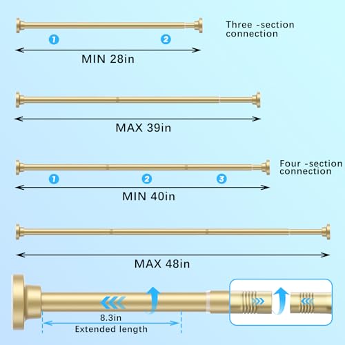 Tension Shower Curtain Rod No-Drill Anti-Slip 28-48 in 1", Gold - view 2