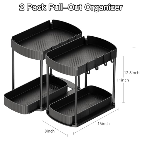 2 Packs Under Sink Pull-Out Storage Organizers, 12.8 Inches, Black - view 2