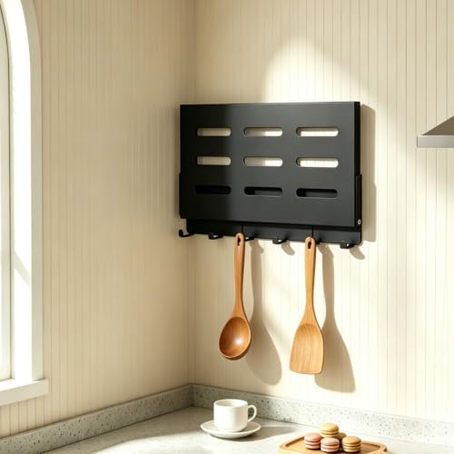 Small Folding Metal Shelf with Hooks, Fold-up Wall Shelf, 6 Hooks - view 4