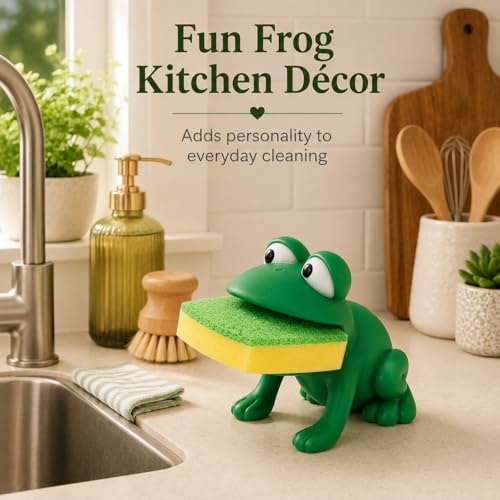 Frog Sponge Holder for Kitchen Sink with Dual-Sided Sponge, Cute Caddy - view 6