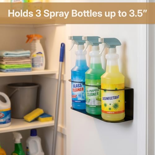 Spray Bottle Holder Wall Mount, 3-Slot Heavy Duty Steel Organizer for Cleaning Supplies and Spray Cans, Garage Storage and Home Organization, Easy Install - view 2