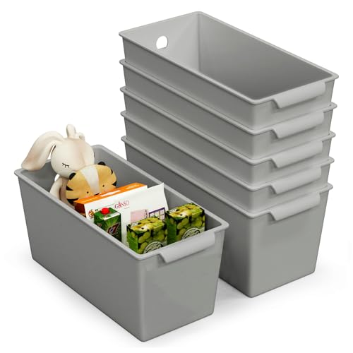 Plastic Storage Bins 6 Pack, Open Top Baskets, 11"x5" Pantry Basket (Gray) - view 2