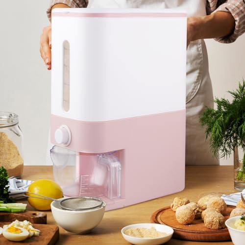 22.5-25 Lbs Pink Rice Dispenser, Rice Storage Container, Pink Rice Storage Container with Measuring Cup, Rice Holder Bucket for Household Kitchen Rice Soybean Corn - view 2