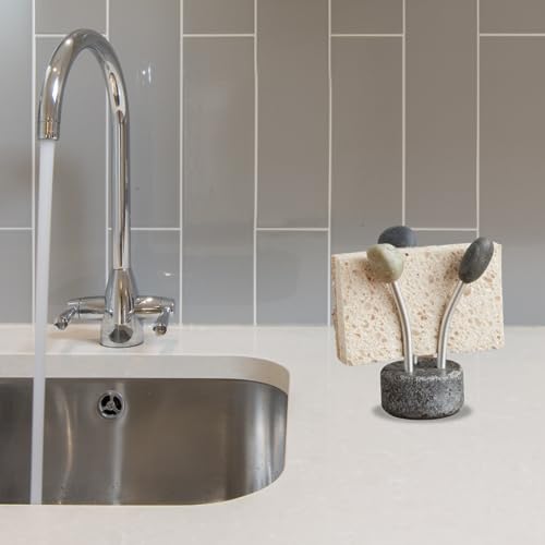 Natural Granite Sponge Holder with Aluminum Accents - Fast Drying Sponge System for ALL Sinks - Decorative Countertop Accessory for Kitchen, Bathroom - Made in the USA - view 3