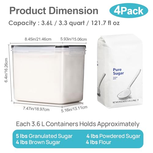 3.6L Food Storage Containers, 4 PCS, Black - view 2