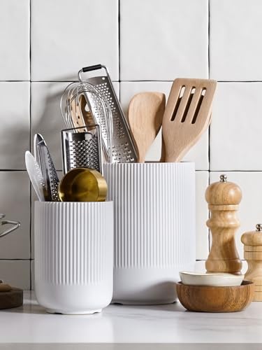 Ceramic Kitchen Utensil Holder for Counter, 7.3/5.4", White - view 3